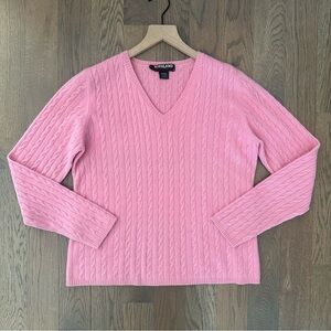 Kirkland 100% Cashmere Cable Knit V-Neck Sweater in Bubblegum Pink Medium